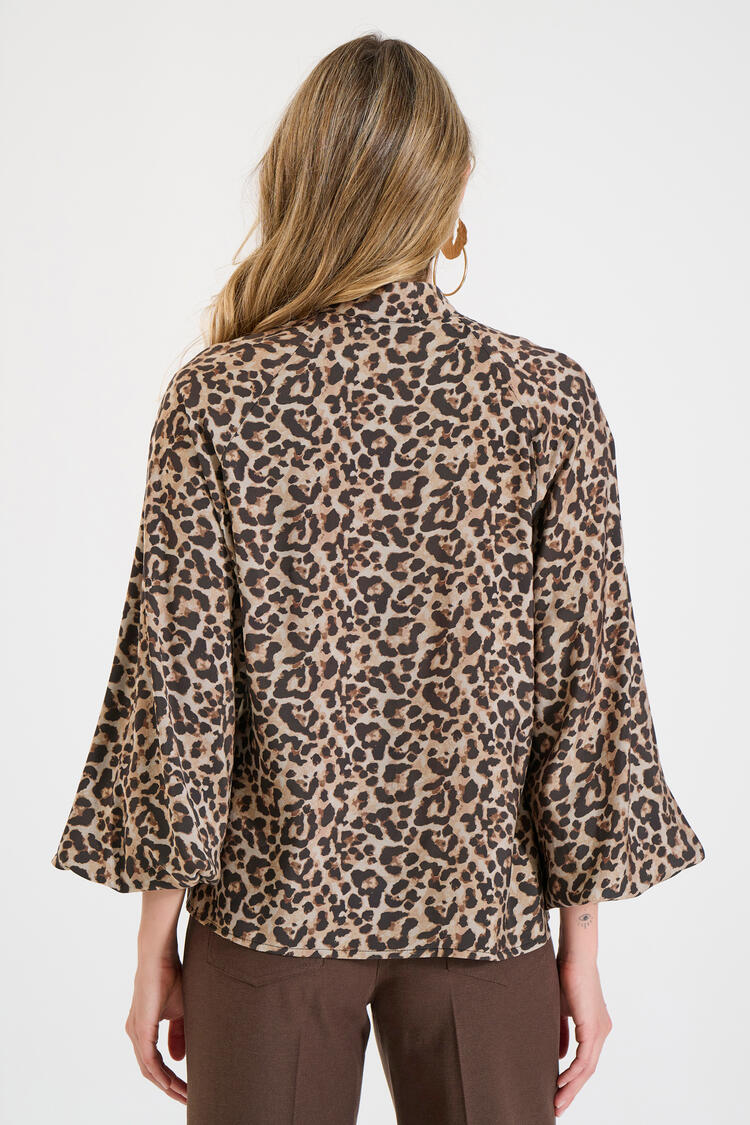 Shirt with animal print and mao collar - Brown M
