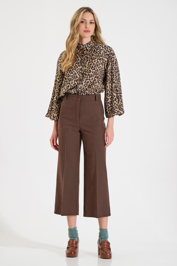 Shirt with animal print and mao collar - Brown M