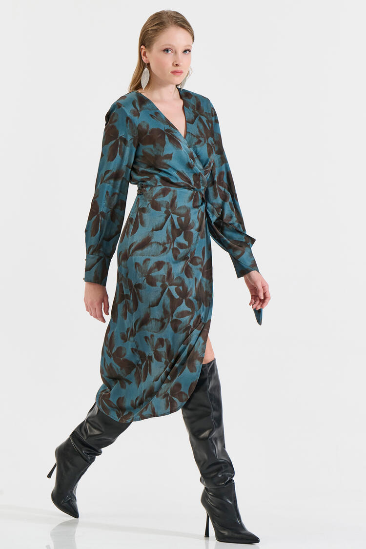 Wrap Satin Dress - Brown S