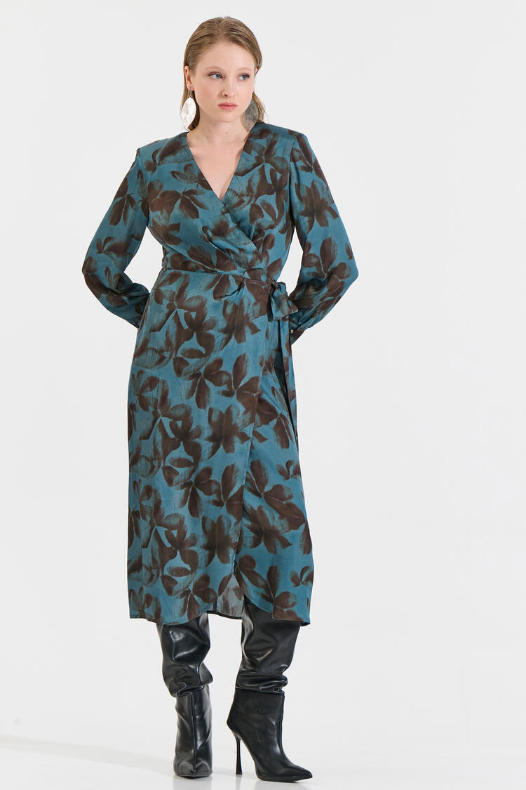 Wrap Satin Dress - Brown S