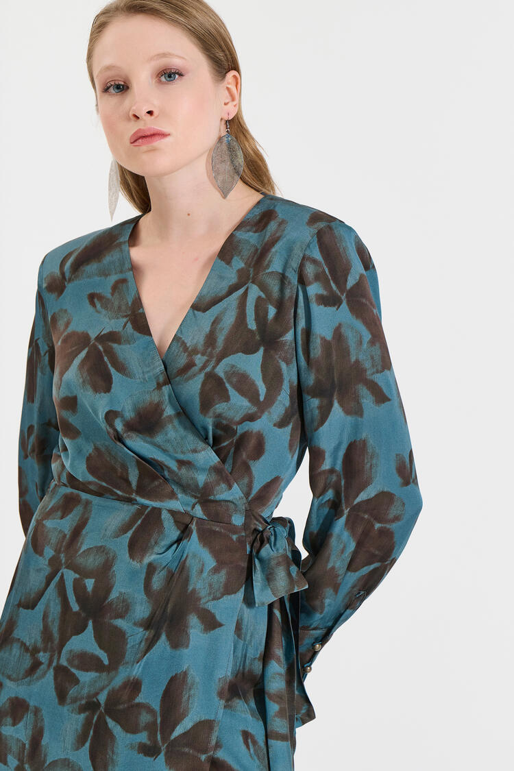 Wrap Satin Dress - Brown S