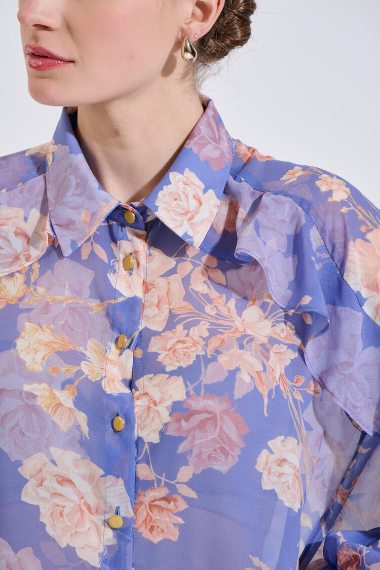 Printed shirt with ruffle details - Purple S/M