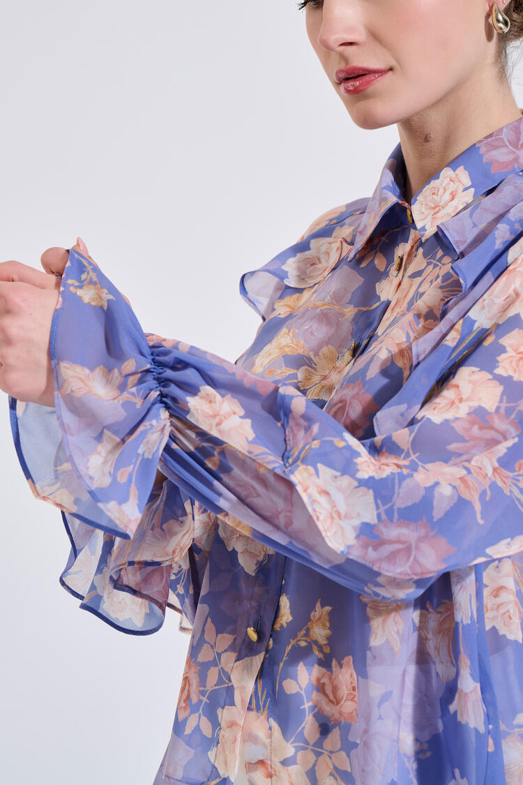 Printed shirt with ruffle details - Purple S/M