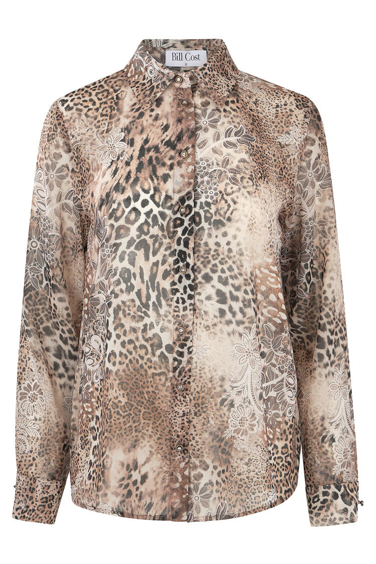 Leopard Print Shirt in a Relaxed Fit - Beige S