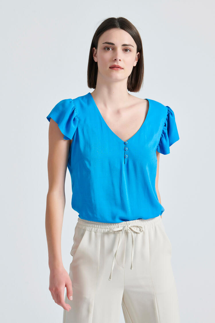 Blouse with ruffles on the sleeves - Electric Blue S