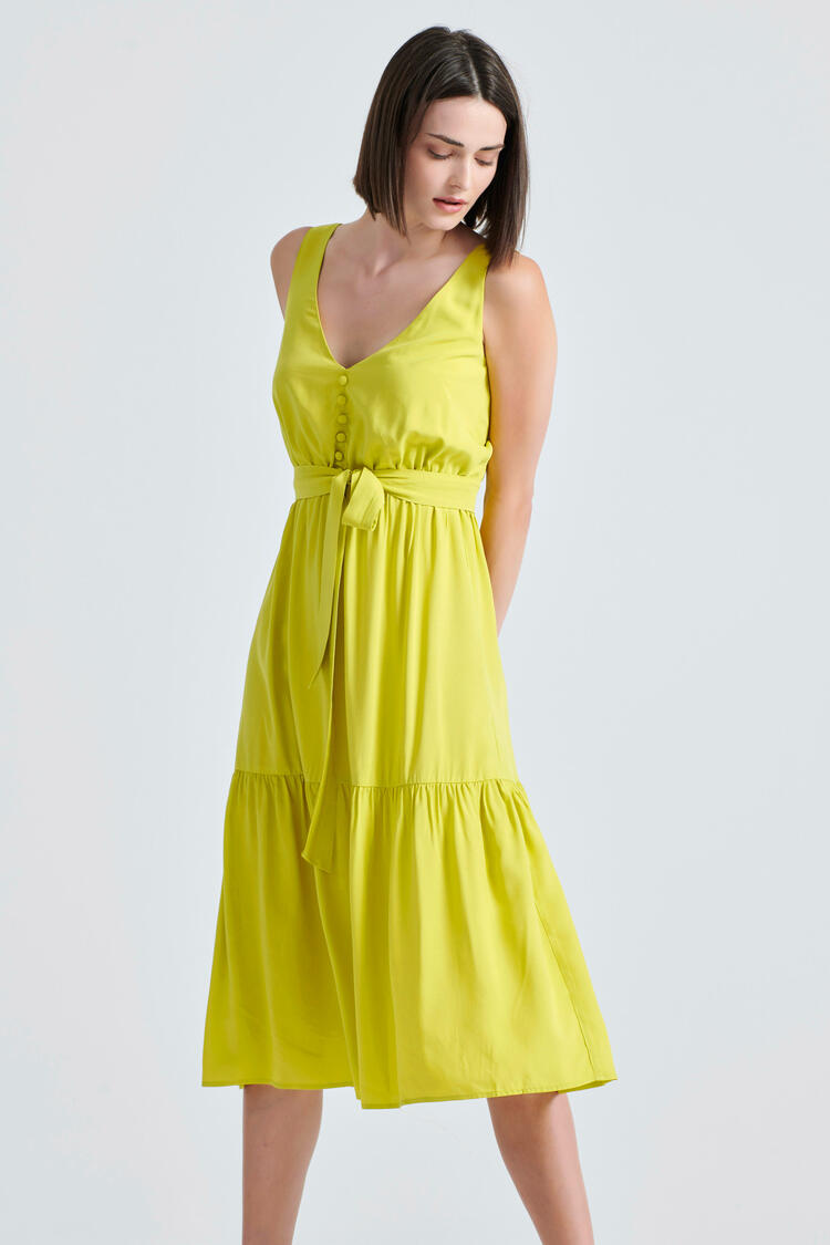 Dress with belt of the same fabric - YELLOW S