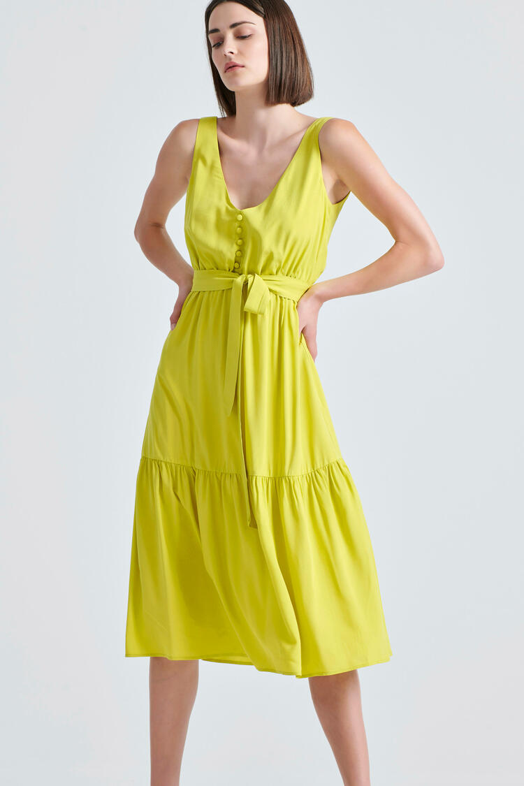 Dress with belt of the same fabric - YELLOW S