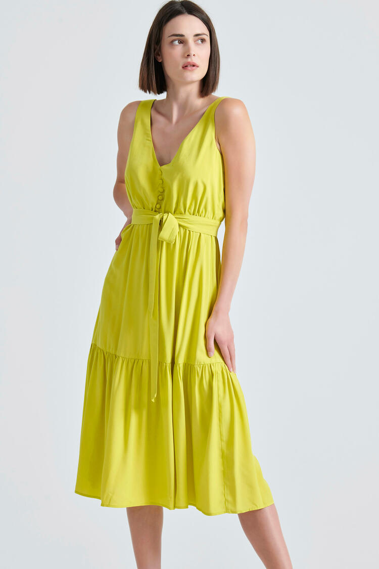 Dress with belt of the same fabric - YELLOW S