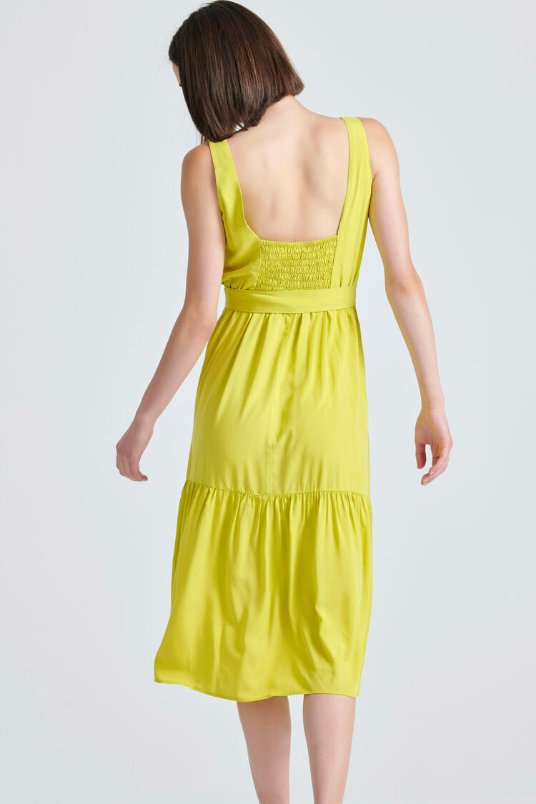 Dress with belt of the same fabric - YELLOW S