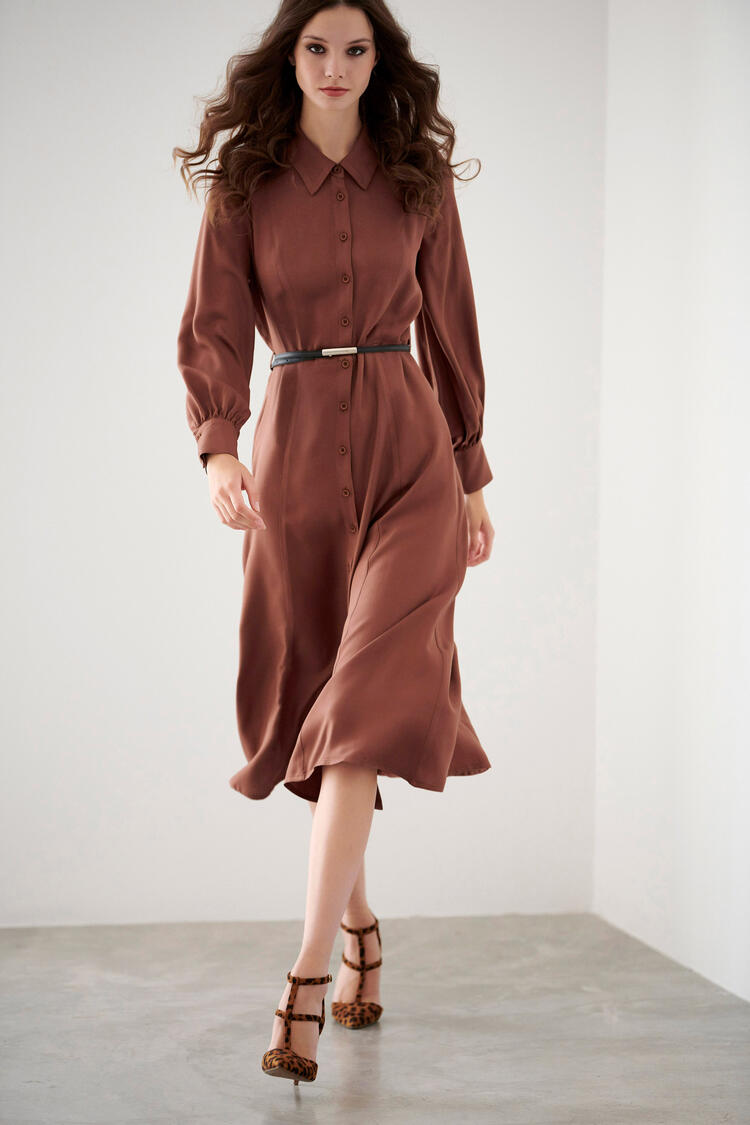 Dress with buttons - Brown L