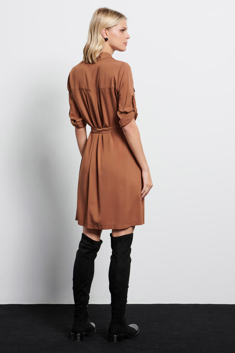 Dress with buttons on the front - Taupe S