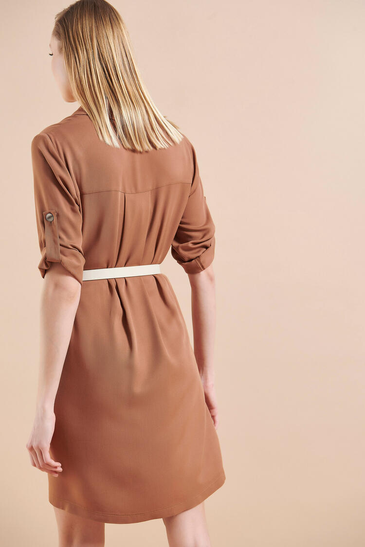 Dress with buttons on the front - Taupe S
