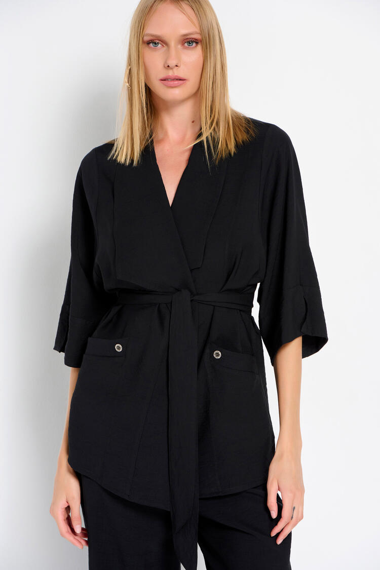 Kimono with detachable belt - Black S/M