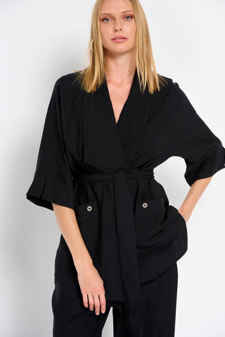 Kimono with detachable belt - Black S/M