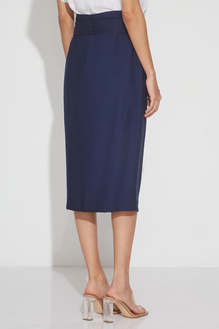 Pencil skirt with pockets and belt - Blue S