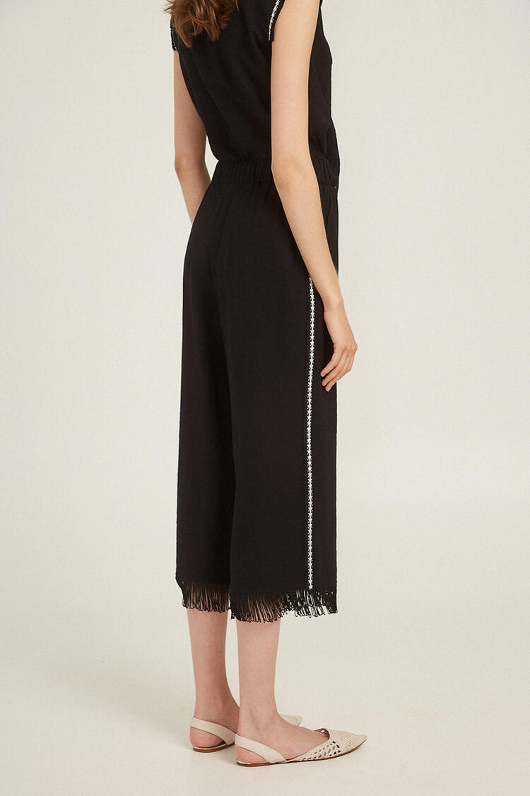 Cropped trousers with fringe - Black S