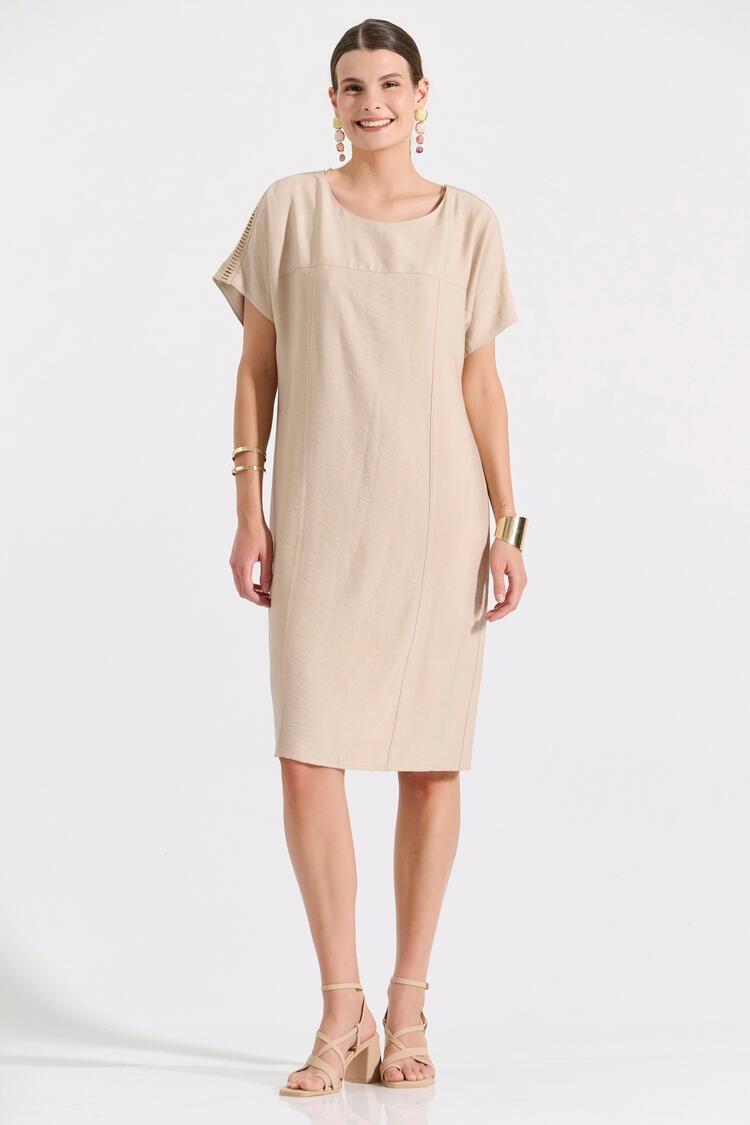 Dress with openwork trim on the shoulders - Beige S
