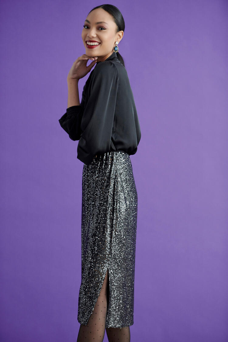 Midi skirt with sequins - Black S