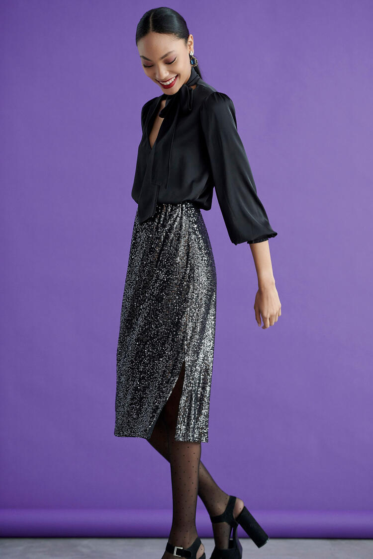 Midi skirt with sequins - Black S