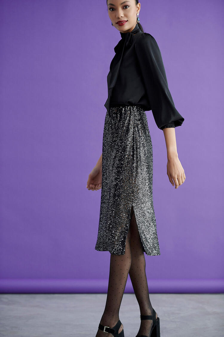 Midi skirt with sequins - Black S