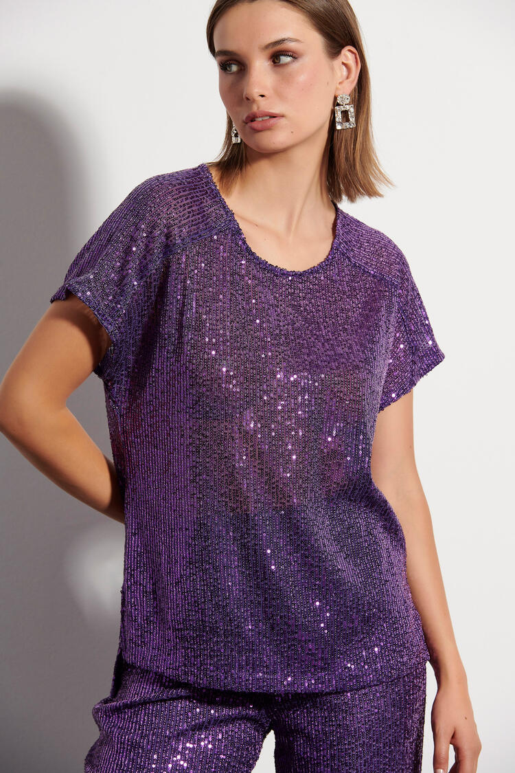 Blouse with sequins - Purple S