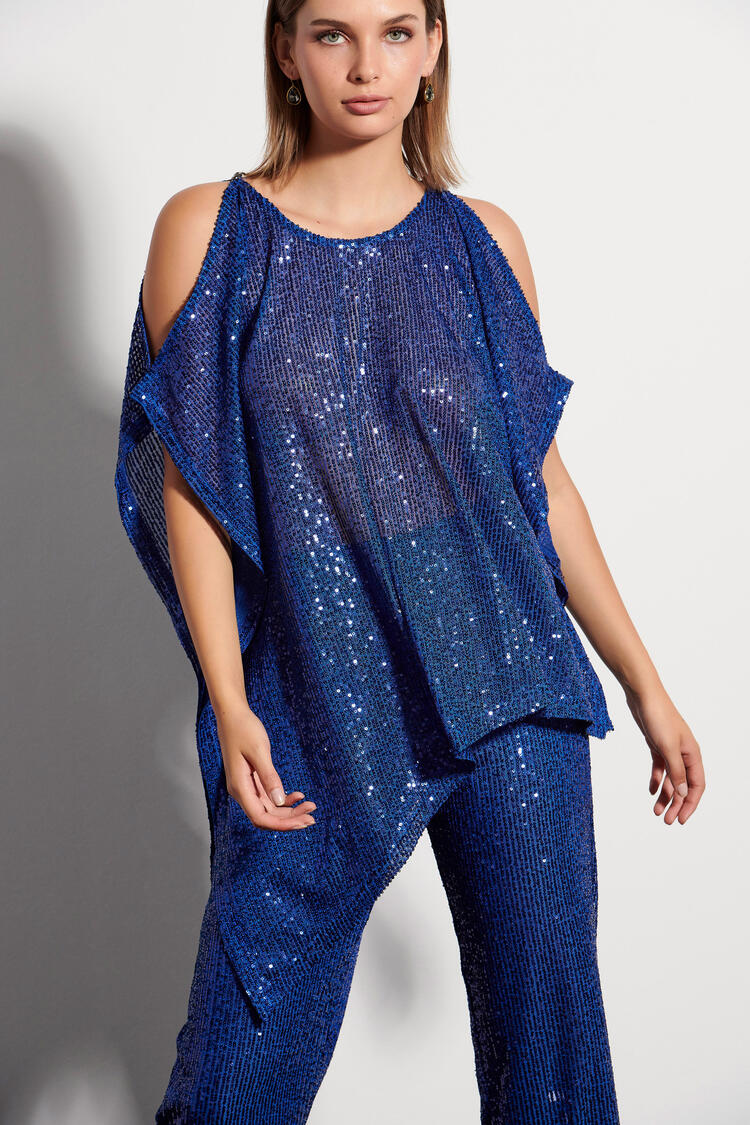 Asymmetric blouse with sequins - Electric Blue S/M