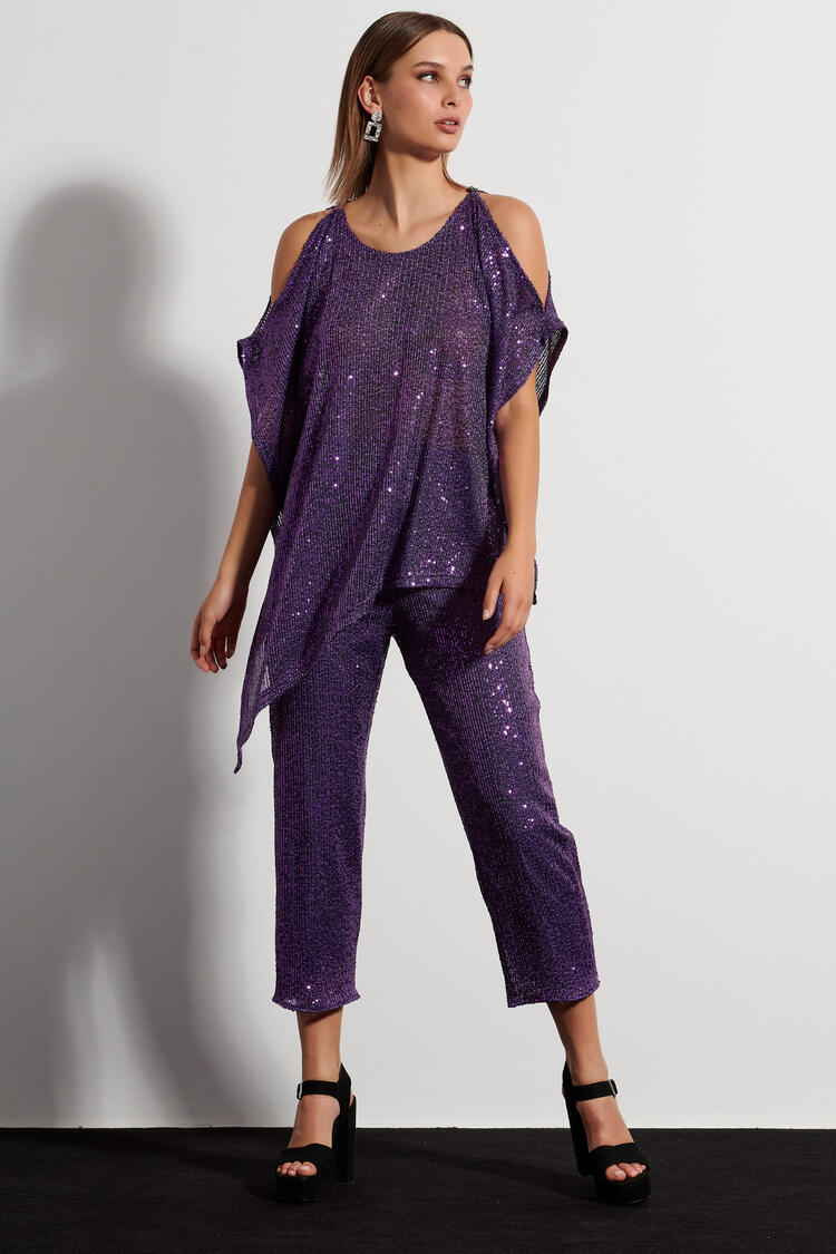 Asymmetric blouse with sequins - Purple S/M