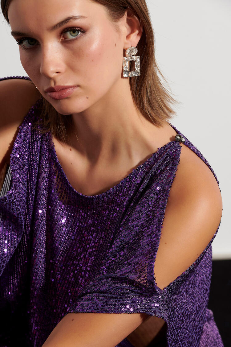 Asymmetric blouse with sequins - Purple S/M