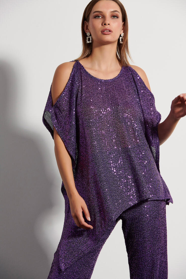 Asymmetric blouse with sequins - Purple S/M