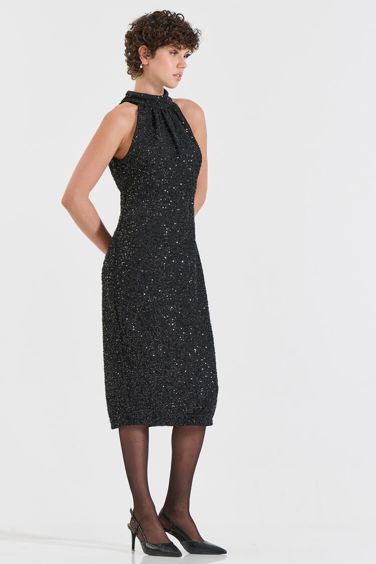 Sequin Midi Dress - Black M