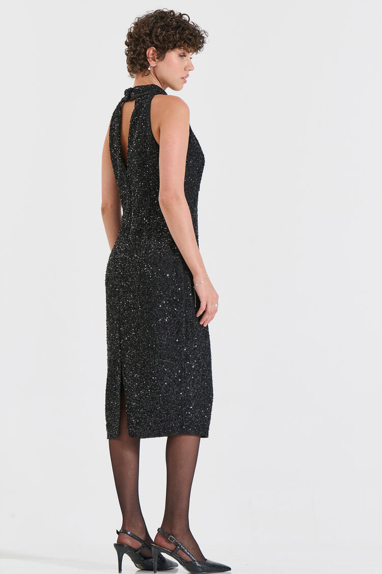 Sequin Midi Dress - Black M