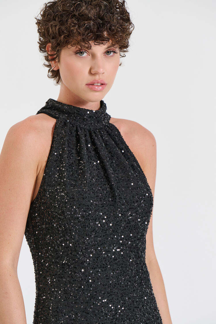 Sequin Midi Dress - Black M