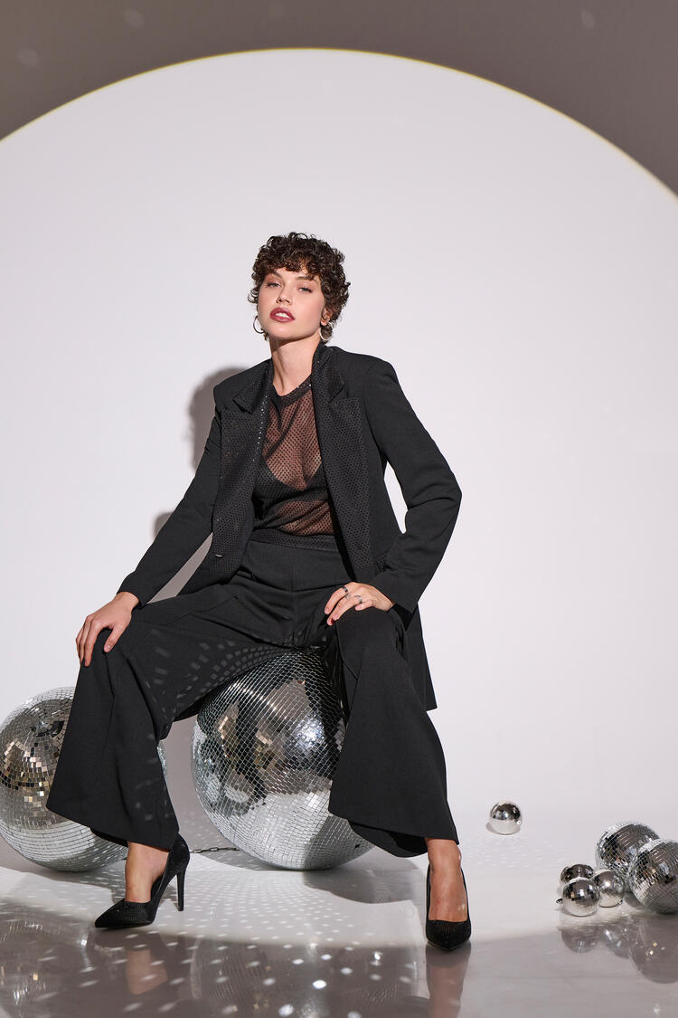 Sheer Mesh Sequin Top - Black XL