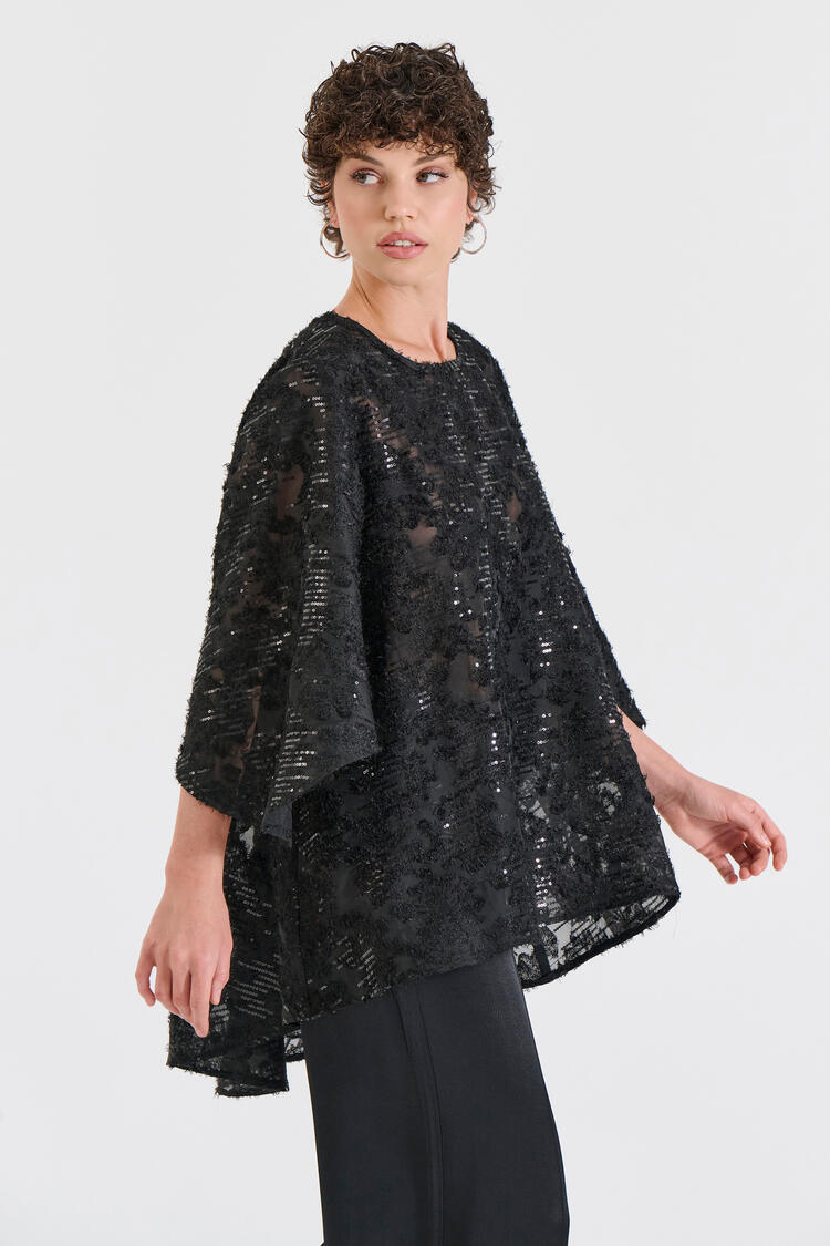 Sequin Sheer Oversized Top - Black M/L