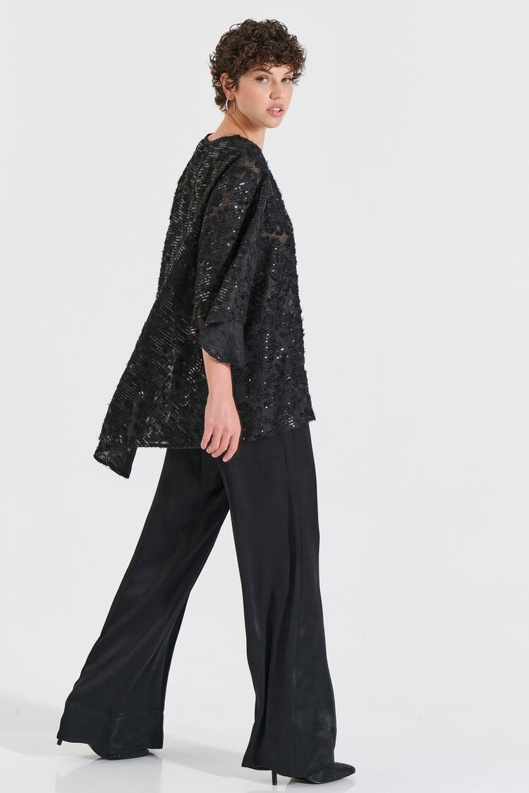 Sequin Sheer Oversized Top - Black M/L