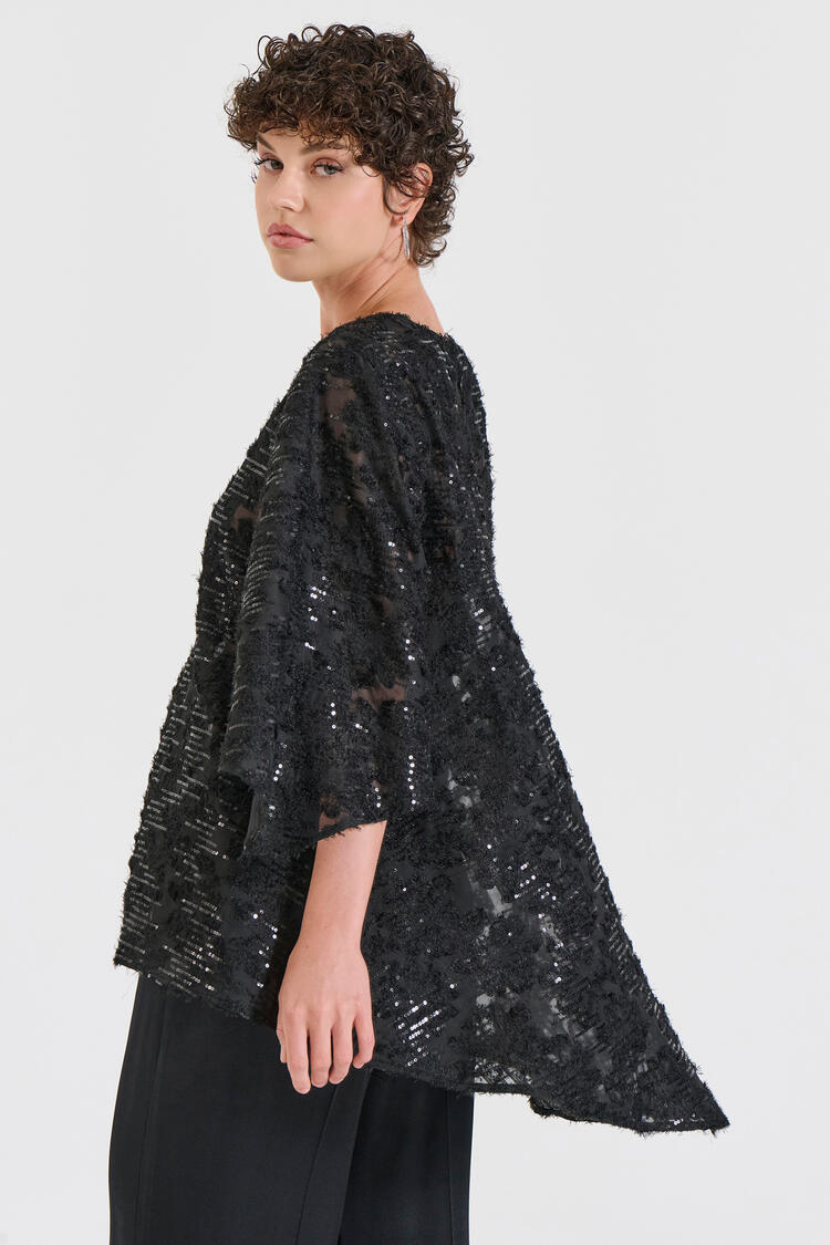 Sequin Sheer Oversized Top - Black M/L
