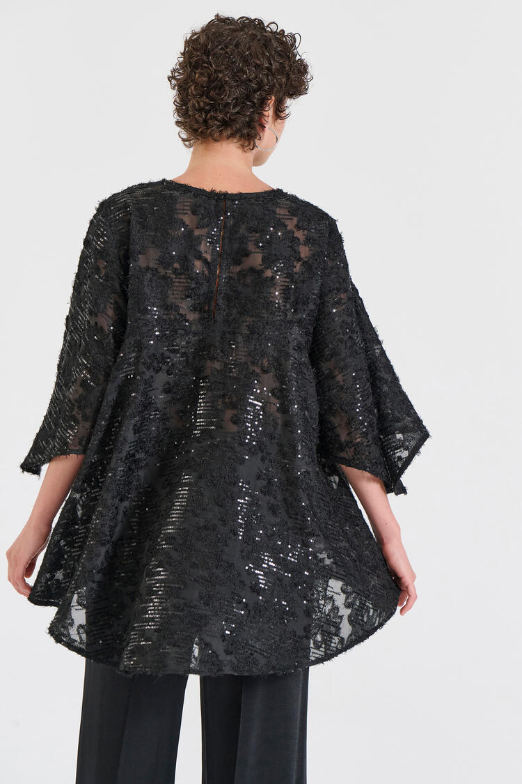 Sequin Sheer Oversized Top - Black M/L