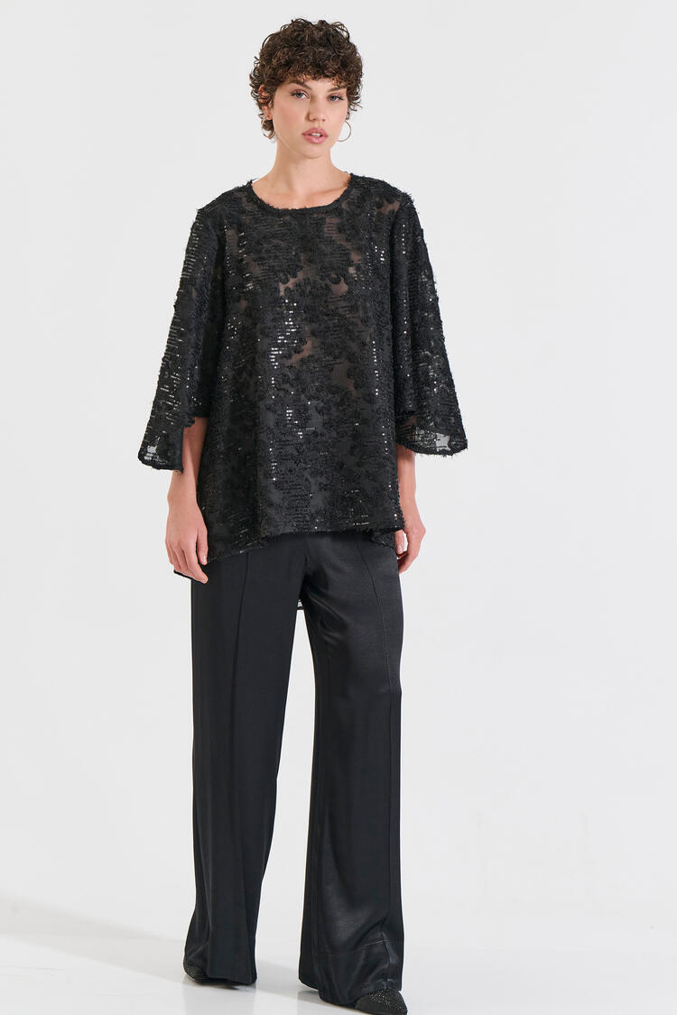 Sequin Sheer Oversized Top - Black M/L