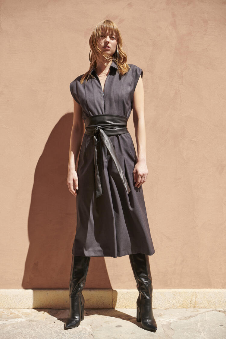 Cropped full body suit with belt - Grey S