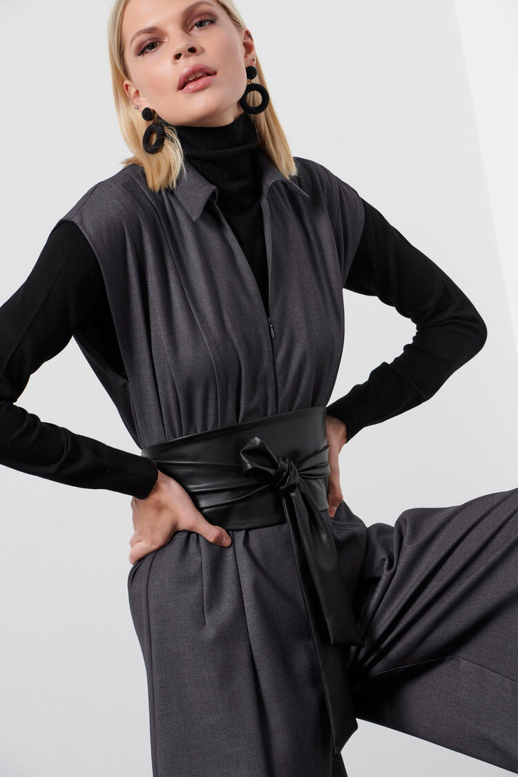 Cropped full body suit with belt - Grey S