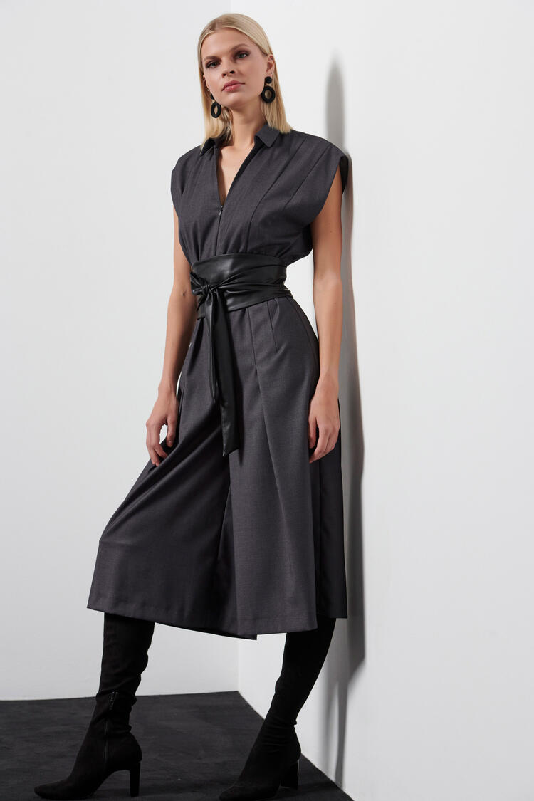 Cropped full body suit with belt - Grey S