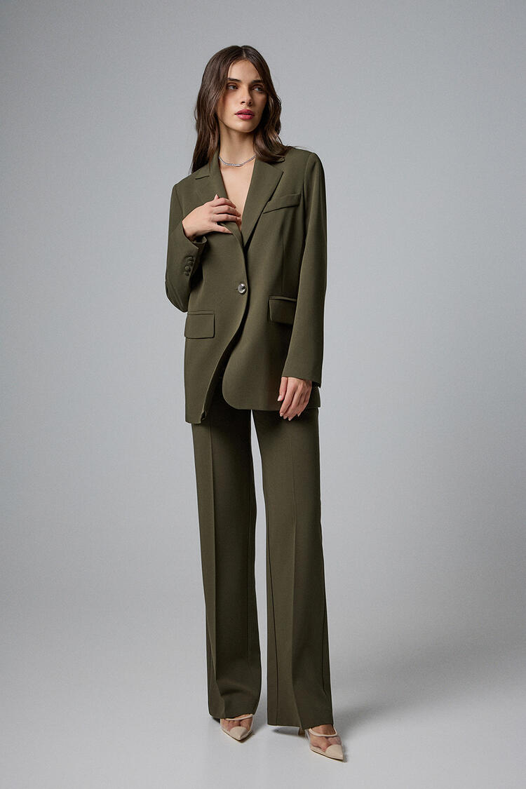 Straight-leg pants with a crease - Chaki S