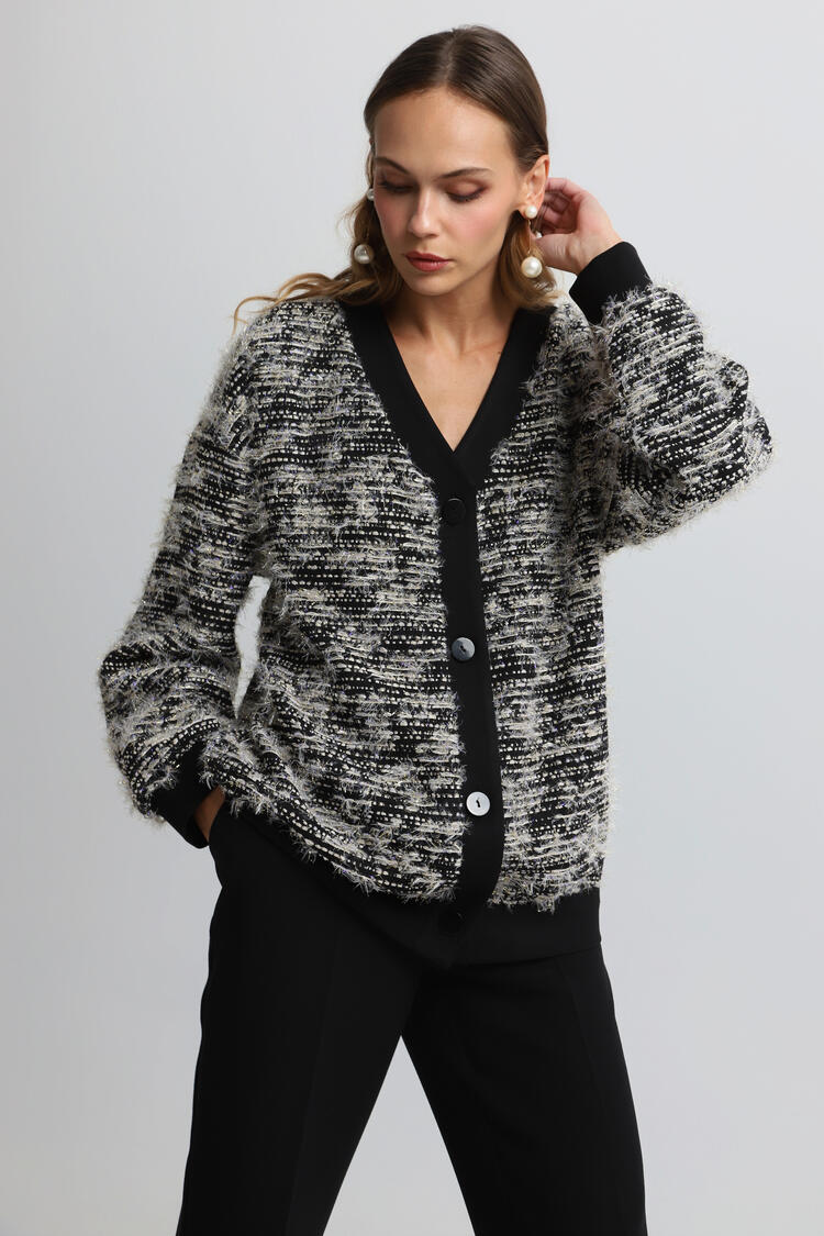 Cardigan with glitter - Black S/M