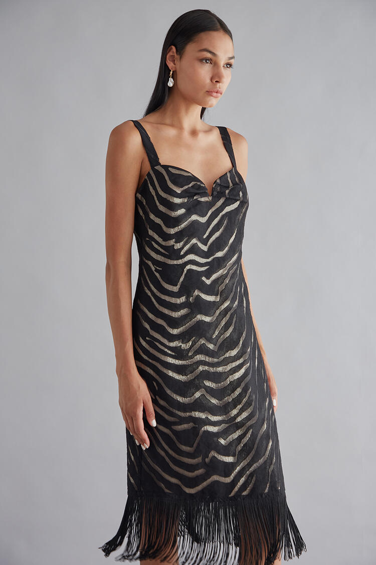 Dress with fringe and sweetheart neckline - Black S