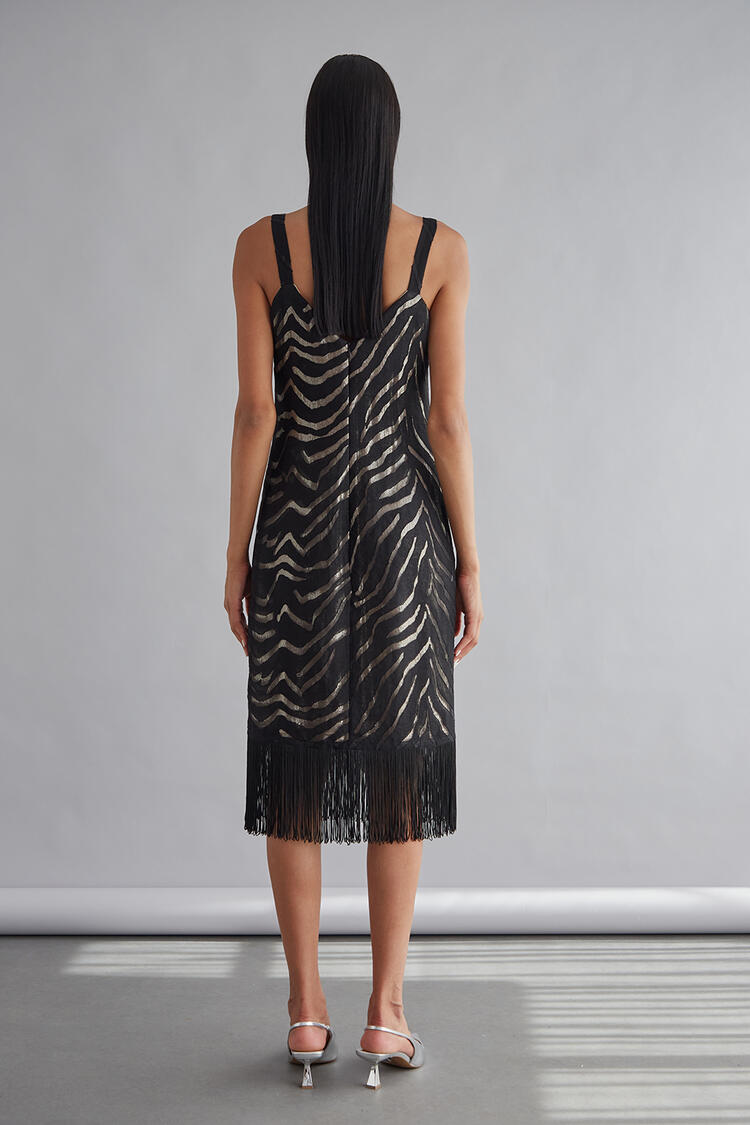 Dress with fringe and sweetheart neckline - Black S