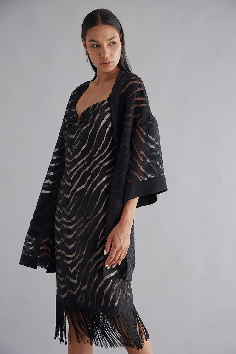 Dress with fringe and sweetheart neckline - Black S