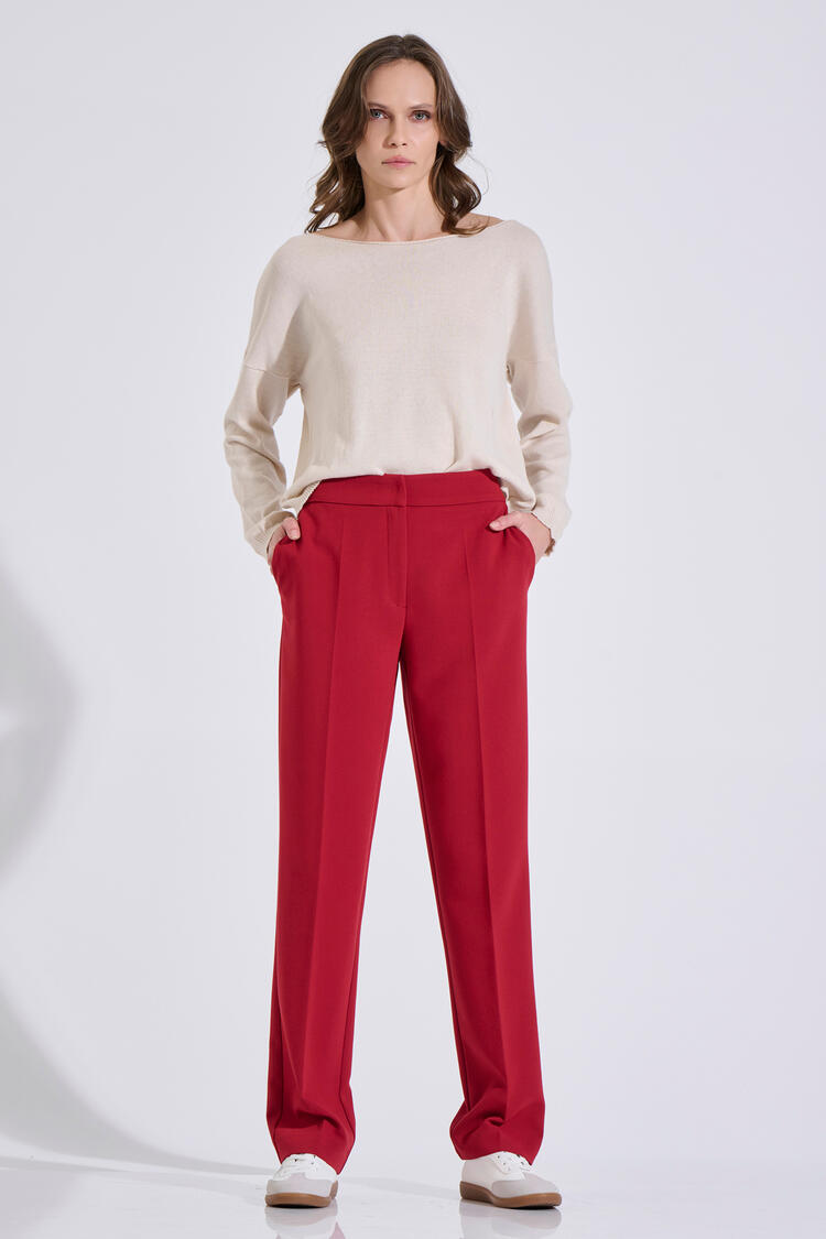 Straight-Leg Trousers with Front Crease - Red S