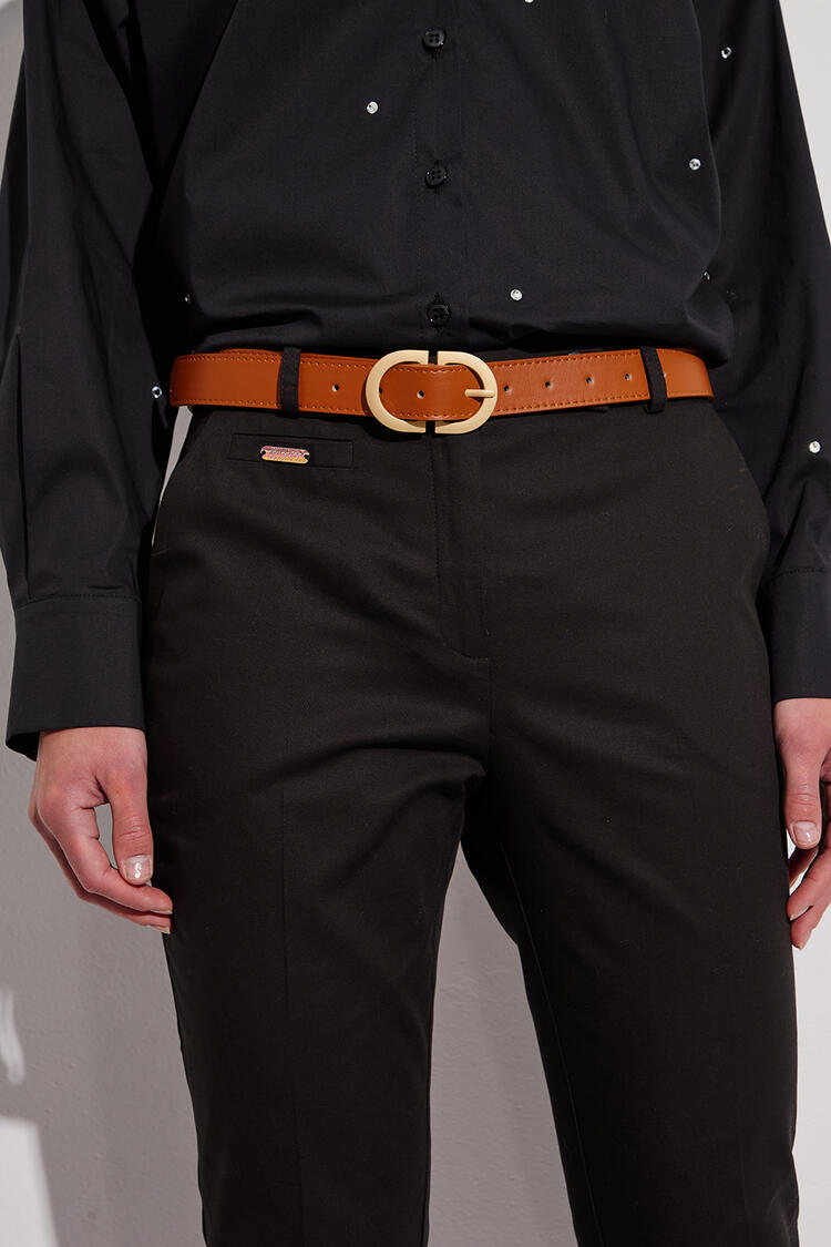 Leather belt with metal buckle - Taupe O/S