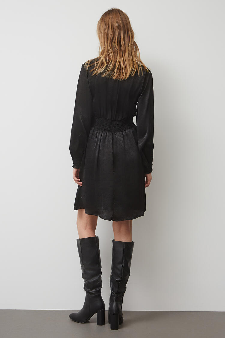 Satin dress with elastic waist - Black S
