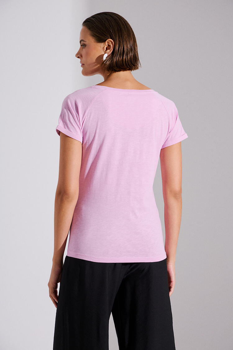 Cotton T-shirt with rhinestones - Pink M